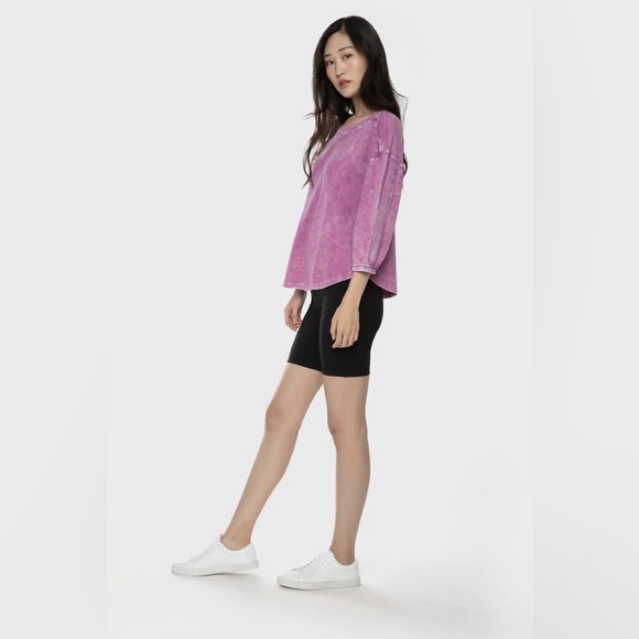 NWT BLACK TAPE WASHED WAFFLE-KNIT TOP RASPBERRY WHITE - Picture 3 of 4